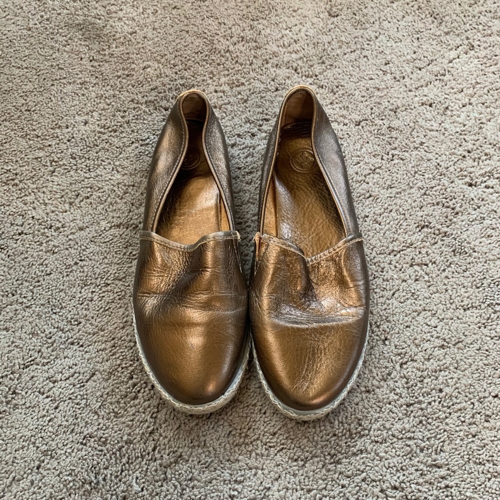 Gold bronze slip on sneakers